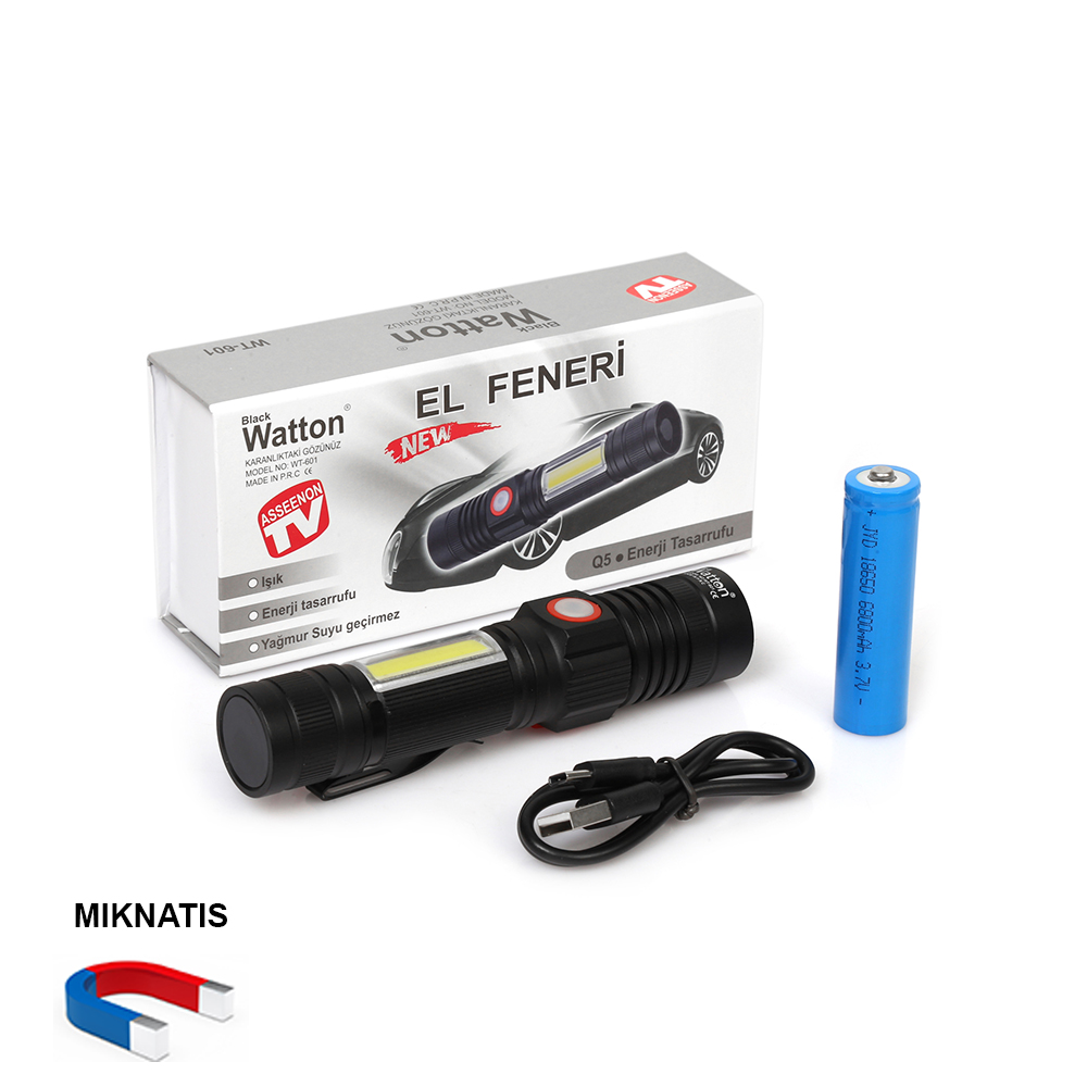 Geniş%20Açılı%20P50%20Led%20Şarjlı%20EL%20Feneri%20Watton%20Wt-601