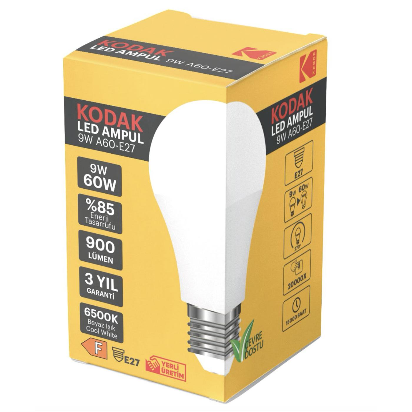 KODAK%20100%20ADET%209W%20BEYAZ%20IŞIK%20A60%20E27%20LED%20AMPUL