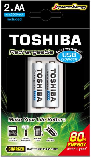 TOSHIBA USB ŞARJ CİHAZI+2 AD.2000MAH KALEM PİL