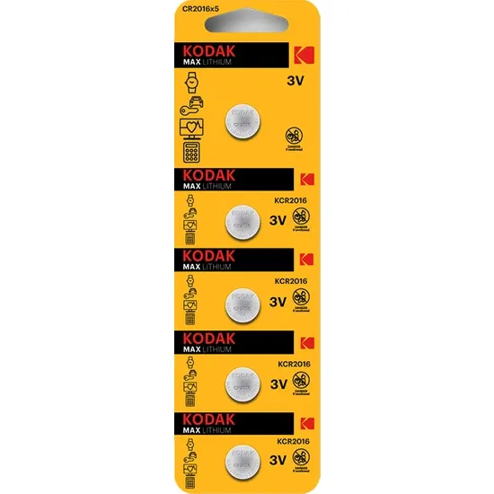 Kodak 5 Adet CR2016 Lityum Para Pil